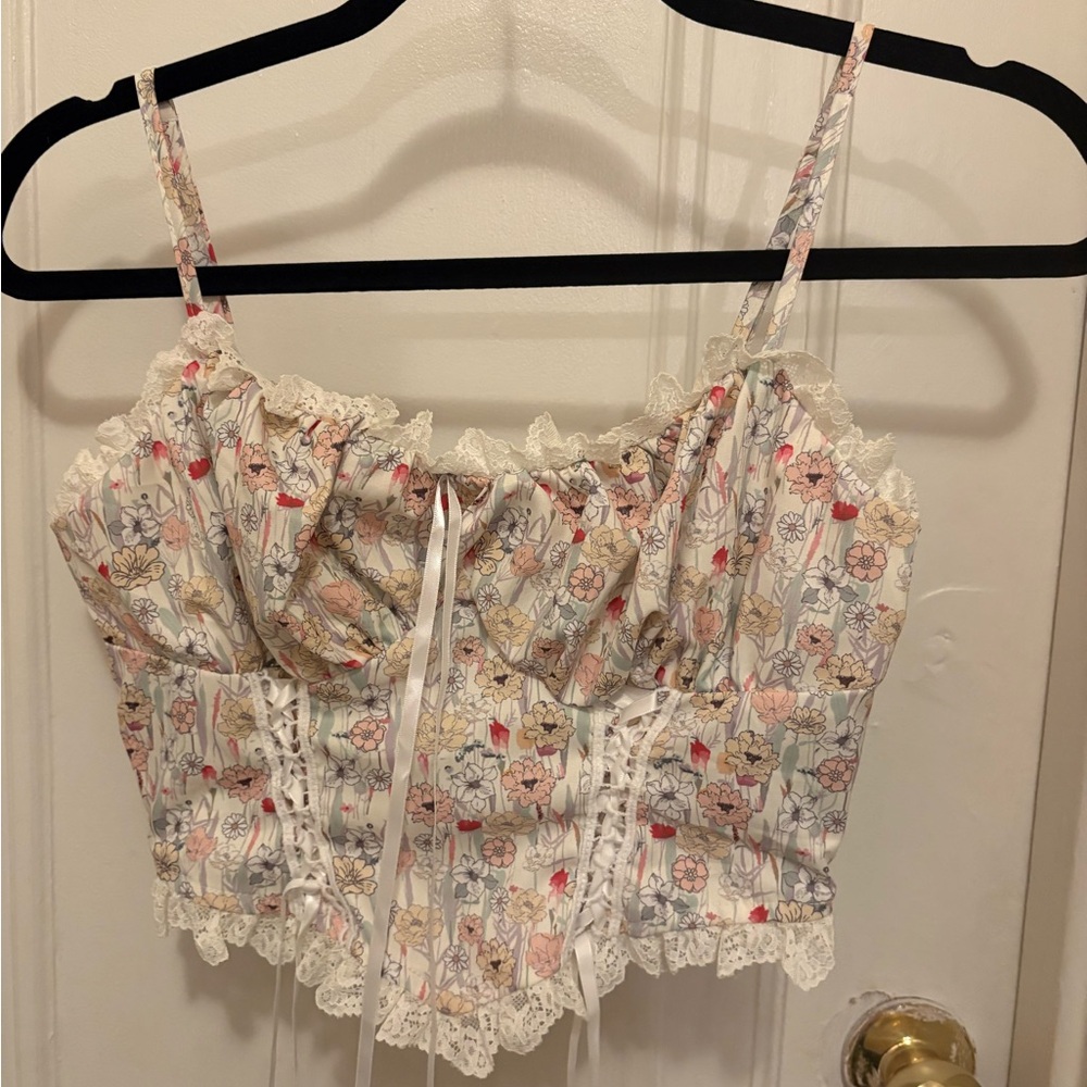 Floral Lace Trim Corset Top